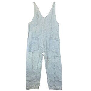 Free People We The Free High Roller Railroad Jumpsuit Womens L Striped Denim